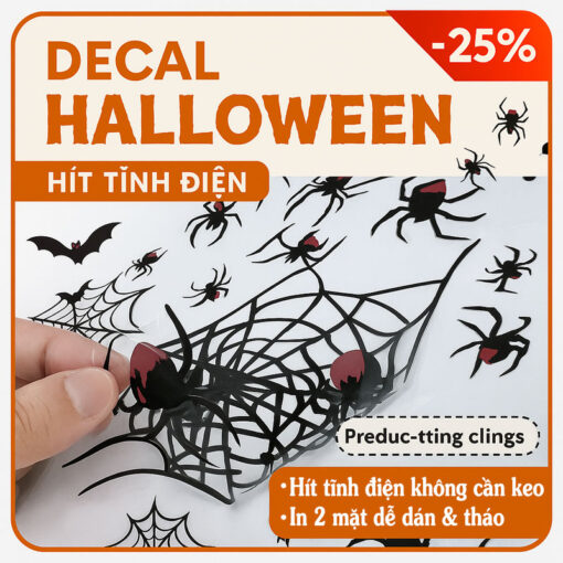Decal Halloween 2025 Hít Tĩnh Điện Combo Dán Kính – Mẫu Dơi & Nhện Kinh Dị (BQ365–BQ368) - Hình ảnh 2