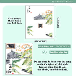 Kích thước decal Bắc Âu lá chuối và mèo sau khi dán, decal dán tường phong cách Bắc Âu, chống nước