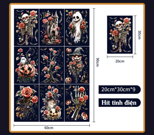 Decal Halloween 2025 – Hít Tĩnh Điện Hoa Hồng, Bí Ngô, Lâu Đài Kinh Dị - Hình ảnh 6