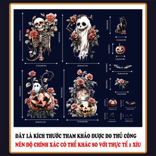 Decal Halloween 2025 – Hít Tĩnh Điện Hoa Hồng, Bí Ngô, Lâu Đài Kinh Dị - Hình ảnh 7