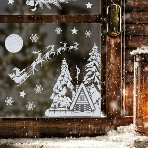 Decal Noel 2025 Hít Tĩnh Điện Trang Trí Kính – Cây Thông, Tuyết & Ông Già Noel Độc Đáo - Hình ảnh 5