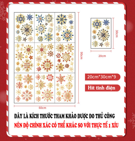 Decal Noel Hít Tĩnh Điện 2025 – Bông Tuyết Vàng, Tuyết Xanh Trang Trí Kính Hai Mặt - Hình ảnh 8