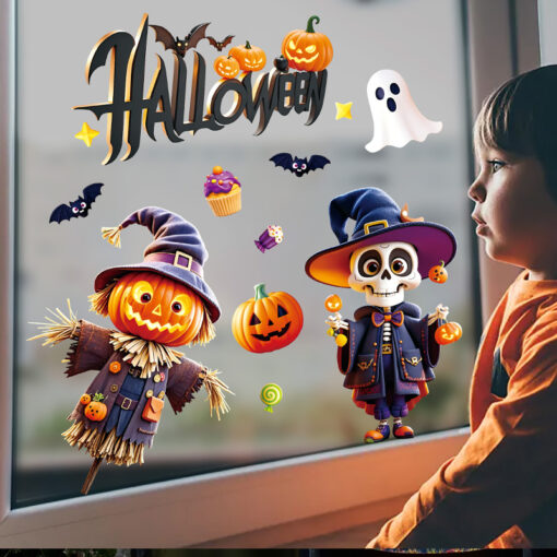 Decal Halloween 2025 Hít Tĩnh Điện – Phù Thủy, Bí Ngô, Ma Quái Dễ Thương Trang Trí Cửa Kính - Hình ảnh 3