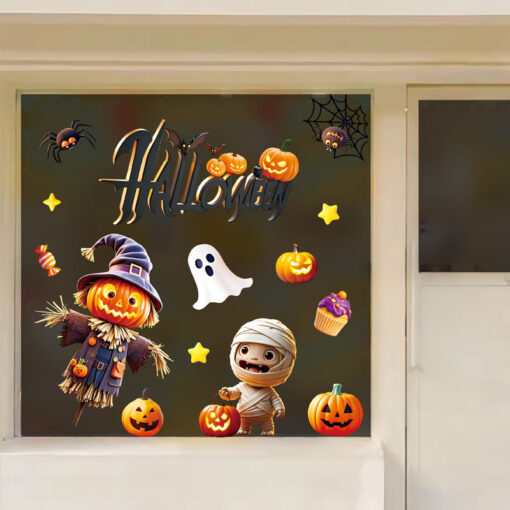 Decal Halloween 2025 Hít Tĩnh Điện – Phù Thủy, Bí Ngô, Ma Quái Dễ Thương Trang Trí Cửa Kính - Hình ảnh 5