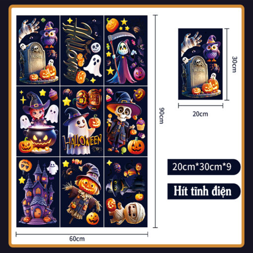 Decal Halloween 2025 Hít Tĩnh Điện – Phù Thủy, Bí Ngô, Ma Quái Dễ Thương Trang Trí Cửa Kính - Hình ảnh 6