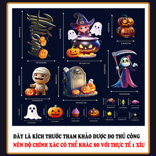 Decal Halloween 2025 Hít Tĩnh Điện – Phù Thủy, Bí Ngô, Ma Quái Dễ Thương Trang Trí Cửa Kính - Hình ảnh 7
