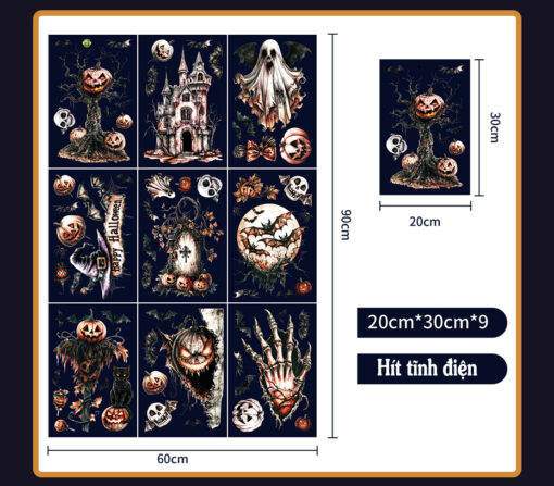 Decal Halloween 2025 Hít Tĩnh Điện – Trang Trí Cửa Kính, Cửa Hàng, Ngôi Nhà Đầy Ma Mị - Hình ảnh 8
