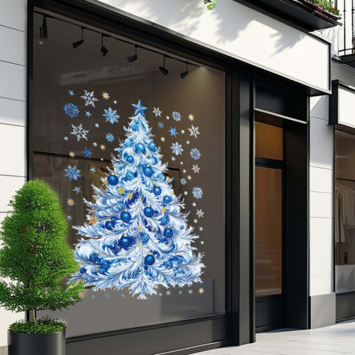 Decal Noel Cây Thông Xanh Dương 2 Mặt – Hít Tĩnh Điện, Kích Thước 45x60cm – Lấp Lánh Mùa Giáng Sinh - Hình ảnh 2