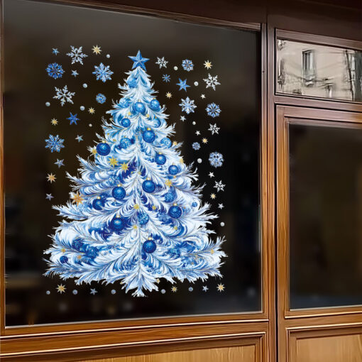 Decal Noel Cây Thông Xanh Dương 2 Mặt – Hít Tĩnh Điện, Kích Thước 45x60cm – Lấp Lánh Mùa Giáng Sinh - Hình ảnh 3