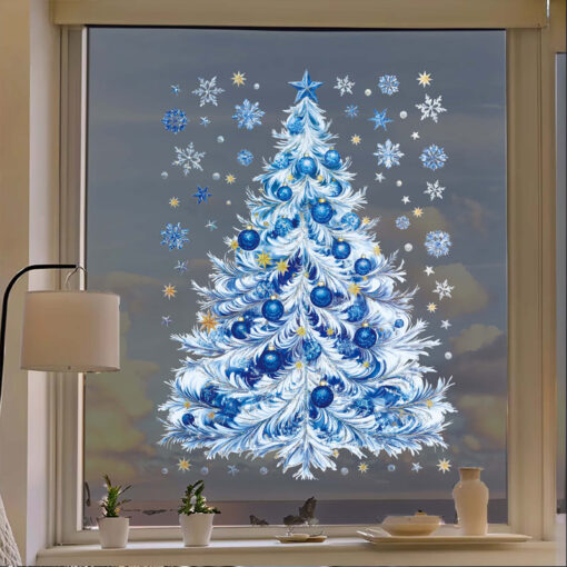 Decal Noel Cây Thông Xanh Dương 2 Mặt – Hít Tĩnh Điện, Kích Thước 45x60cm – Lấp Lánh Mùa Giáng Sinh - Hình ảnh 6