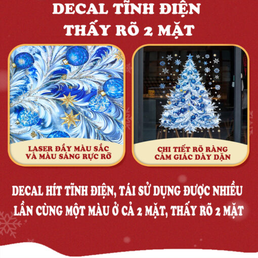 Decal Noel Cây Thông Xanh Dương 2 Mặt – Hít Tĩnh Điện, Kích Thước 45x60cm – Lấp Lánh Mùa Giáng Sinh - Hình ảnh 8