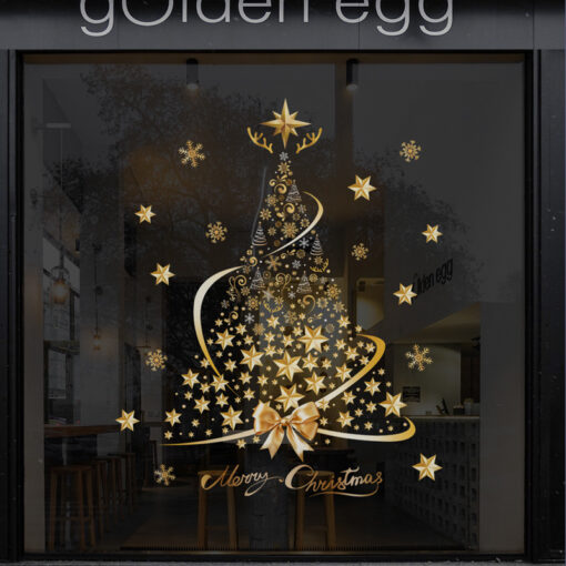 Decal Noel Hít Tĩnh Điện 2026 – Cây Thông Vàng Merry Christmas Sang Trọng - Hình ảnh 6