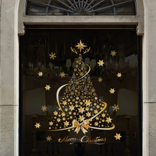Decal Noel Hít Tĩnh Điện 2026 – Cây Thông Vàng Merry Christmas Sang Trọng - Hình ảnh 5