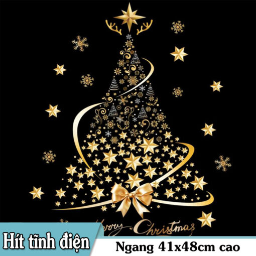 Decal Noel Hít Tĩnh Điện 2026 – Cây Thông Vàng Merry Christmas Sang Trọng - Hình ảnh 3