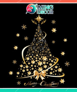 Decal Noel Hít Tĩnh Điện 2026 – Cây Thông Vàng Merry Christmas Sang Trọng