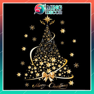 Decal Noel Hít Tĩnh Điện 2026 – Cây Thông Vàng Merry Christmas Sang Trọng
