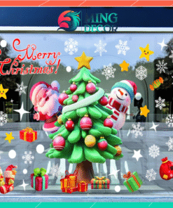 Decal Noel Hít Tĩnh Điện 2026 – Ông Già Noel & Cây Thông Trang Trí Kính, Cửa Hàng, Quán Cafe-JC-83