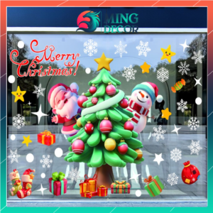 Decal Noel Hít Tĩnh Điện 2026 – Ông Già Noel & Cây Thông Trang Trí Kính, Cửa Hàng, Quán Cafe-JC-83