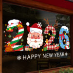 Decal Noel 2026 Số 2026 Hoạt Hình & Ông Già Noel | Hít Tĩnh Điện Khổ 30×50 | Trang Trí Cửa Kính Giáng Sinh Dễ Thương