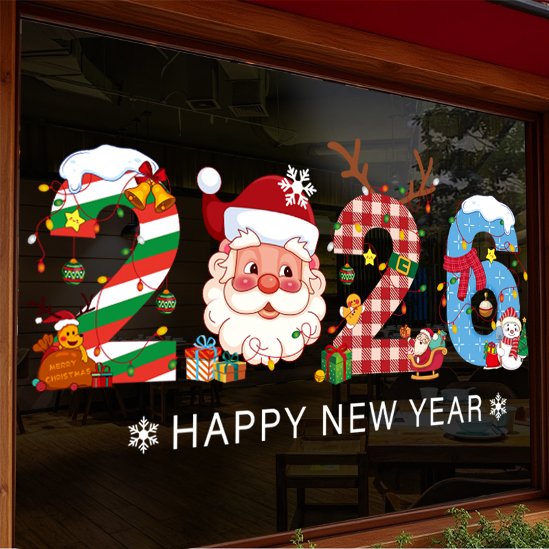Decal Noel 2026 Số 2026 Hoạt Hình & Ông Già Noel | Hít Tĩnh Điện Khổ 30x50 | Trang Trí Cửa Kính Giáng Sinh Dễ Thương