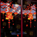 Decal Tết Túi Tiền Tài Lộc – Hoa Đào – Pháo Hoa | Hít Tĩnh Điện | Khổ 60×90 cm | Trang Trí Cửa Kính Tết 2026 Sang Trọng & May Mắn