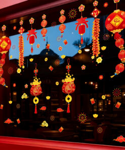 Decal Tết Lồng Đèn – Túi Tiền Tài Lộc – Pháo Đỏ | Hít Tĩnh Điện | Khổ 60x90 cm | Trang Trí Cửa Kính Tết 2026 Rực Rỡ & May Mắn