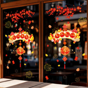 Decal Tết Cành Đào 2026 – Câu Chúc An Khang Thịnh Vượng – Lồng Đèn Đỏ | Hít Tĩnh Điện | Khổ 60×90 cm Trang Trí Cửa Kính