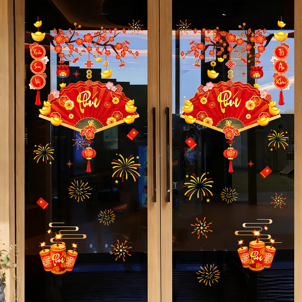 Decal Tết Quạt Phú 2026 – Cành Đào Đỏ & Pháo Hoa – Hít Tĩnh Điện | Khổ 60×90 cm Trang Trí Cửa Kính Tết Sang Trọng - Hình ảnh 8