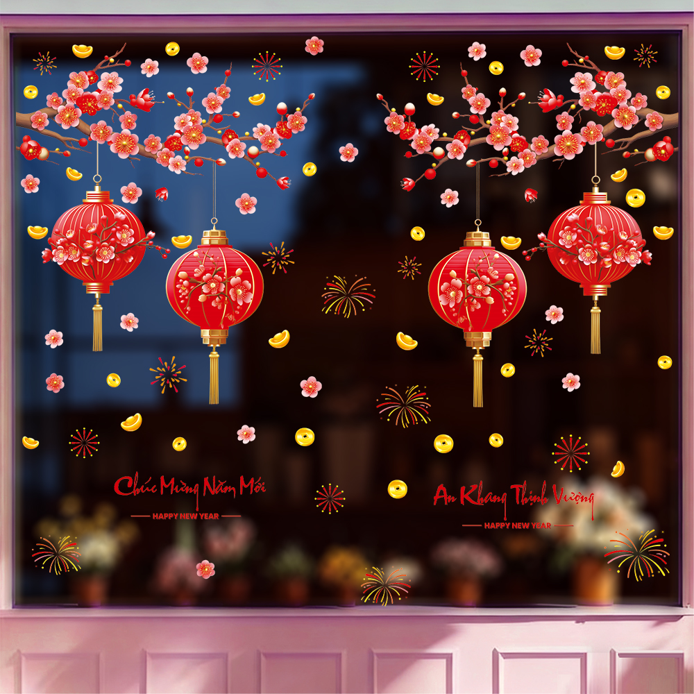 Decal Tết Lồng Đèn Đỏ & Hoa Đào 2026 – An Khang Thịnh Vượng | Hít Tĩnh Điện | Khổ 60×90 cm Trang Trí Cửa Kính Tết - Hình ảnh 5