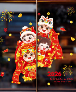 Decal Tết Bé Mừng Xuân 2026 – Bé Cá Chép Hóa Rồng & Bé Múa Lân | Decal Tết Hít Tĩnh Điện | Khổ 60×90 cm Trang Trí Cửa Kính