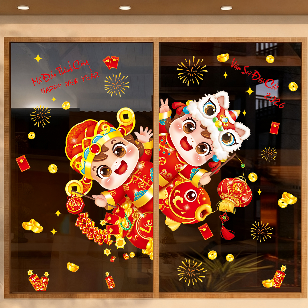 Decal Tết Bé May Mắn 2026 – Mã Đáo Thành Công, Vạn Sự Đại Cát | Decal Tết Hít Tĩnh Điện | Khổ 60×90 cm – MingDecor