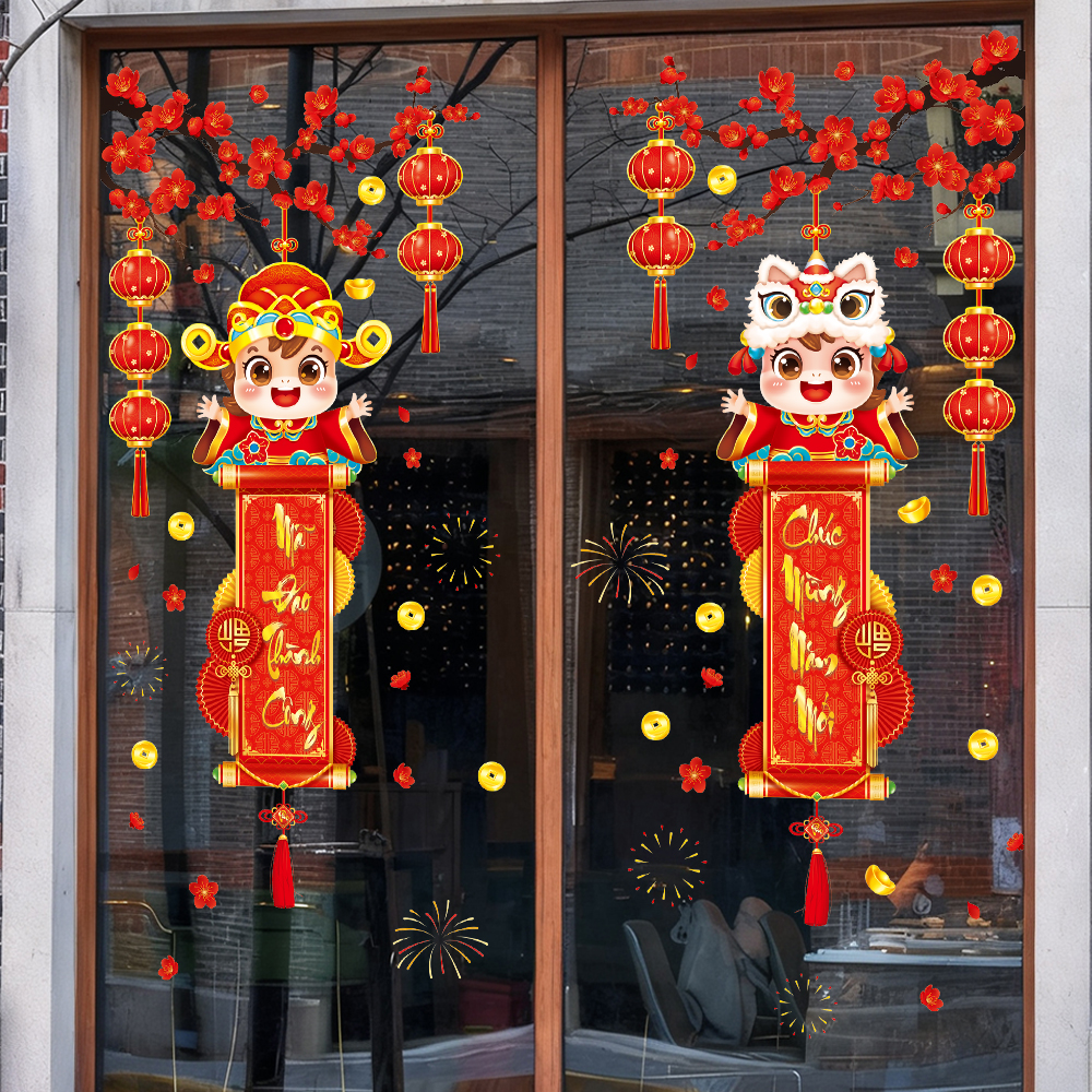 Decal Tết Bé Treo Câu Đối 2026 – Chúc Mừng Năm Mới | Decal Tết Hít Tĩnh Điện | Khổ 60×90 cm – MingDecor - Hình ảnh 2