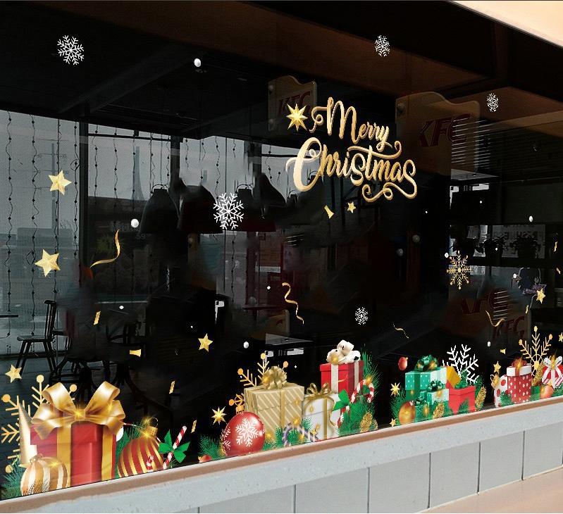 Decal Noel 2026 – Hộp Quà & Merry Christmas Vàng | Hít Tĩnh Điện | Khổ 45x60cm – MingDecor - Hình ảnh 2