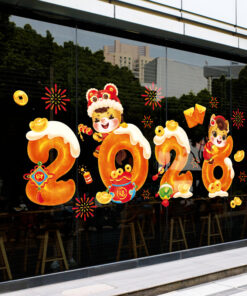 Decal Tết 2026 Hít Tĩnh Điện – Trang Trí Cửa Kính Bé Đội Lân – MingDecor