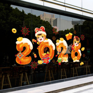 Decal Tết 2026 Hít Tĩnh Điện – Trang Trí Cửa Kính Bé Đội Lân – MingDecor