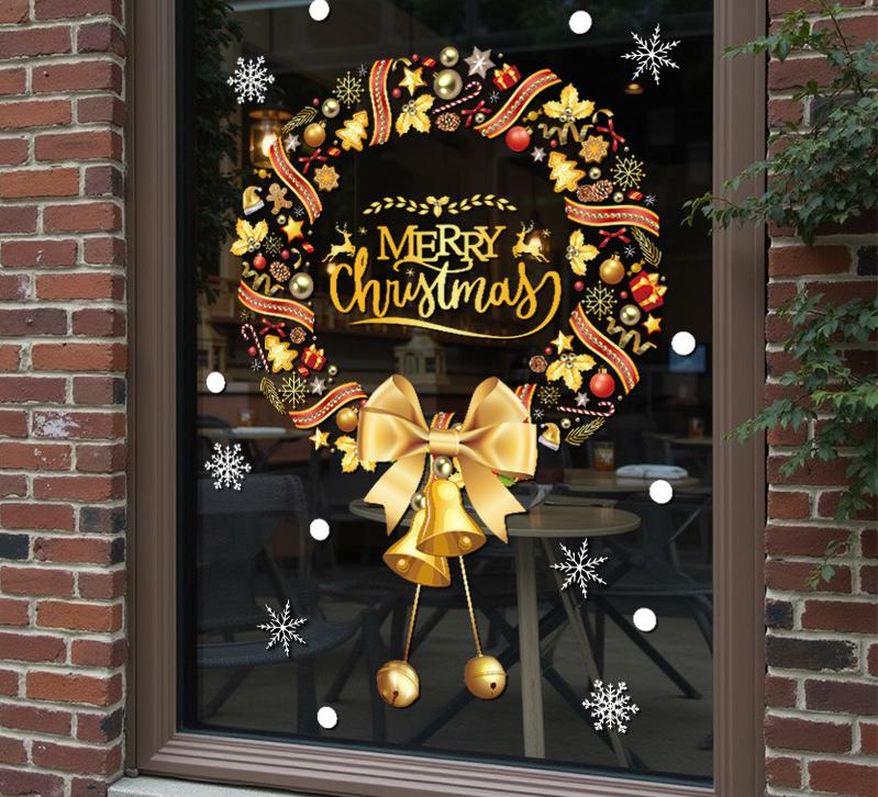 Decal Noel 2026 Vòng Hoa Vàng Chuông Vàng – Hít Tĩnh Điện Cao Cấp (Khổ 45x60) – Trang Trí Giáng Sinh Sang Trọng tại MingDecor - Hình ảnh 2