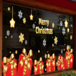 Decal Noel 2026 Hộp Quà Đỏ – Ngôi Sao Vàng – Hít Tĩnh Điện – Khổ 45×60 | Trang Trí Cửa Kính Sang Trọng