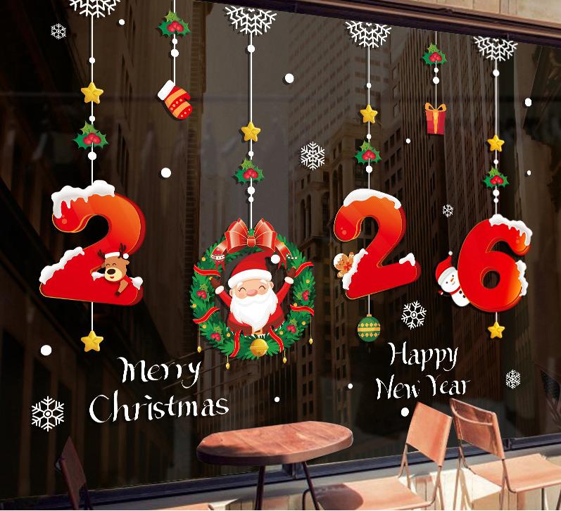 Decal Noel 2026 Merry Christmas Santa Đỏ – Hít Tĩnh Điện (Khổ 45x60) – Trang Trí Cửa Kính Đẹp Rực Rỡ Cho Mùa Giáng Sinh
