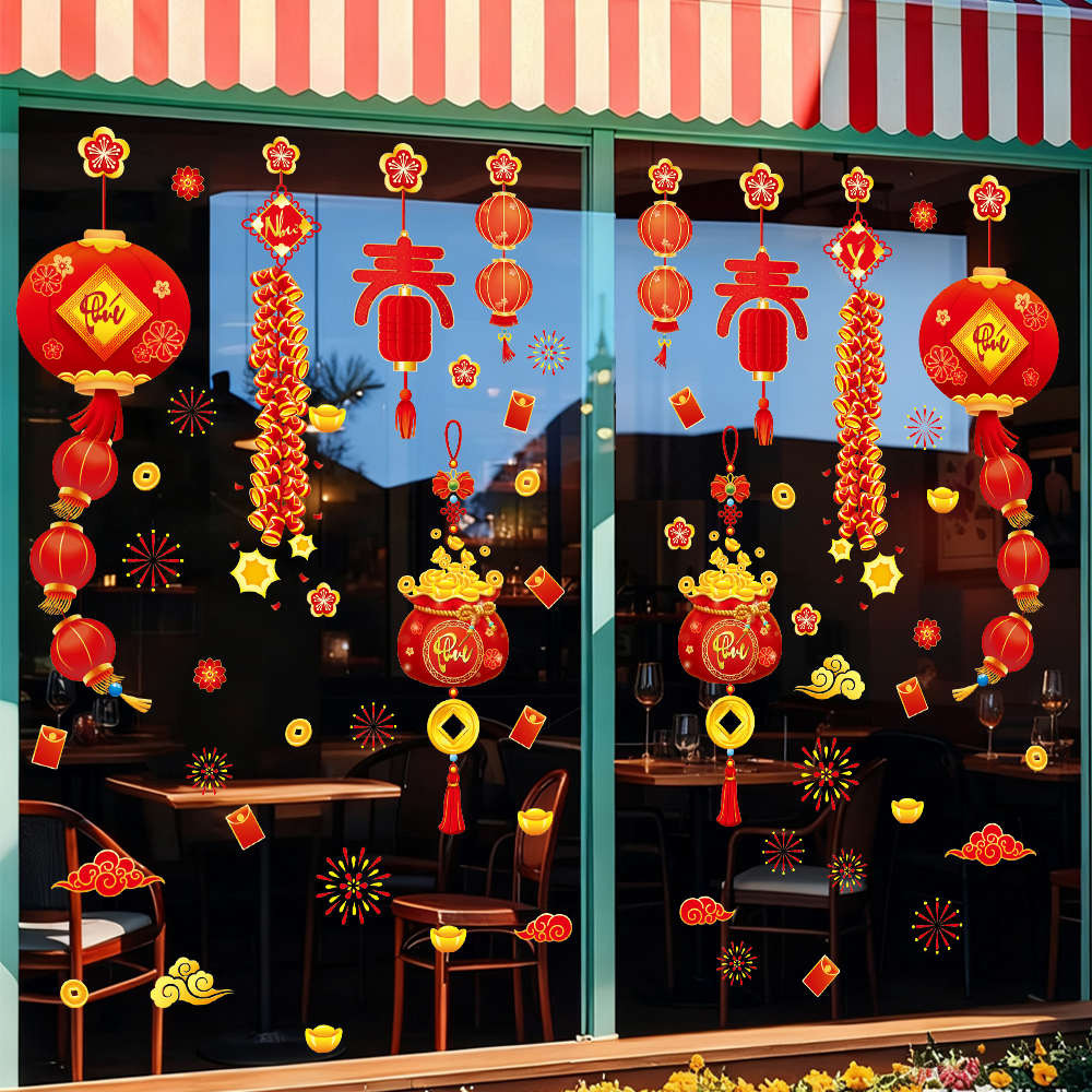Decal Tết Lồng Đèn – Túi Tiền Tài Lộc – Pháo Đỏ | Hít Tĩnh Điện | Khổ 60x90 cm | Trang Trí Cửa Kính Tết 2026 Rực Rỡ & May Mắn - Hình ảnh 7