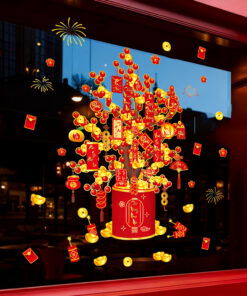 Decal Tết Cây Lộc 2026 – Bao Lì Xì & Thỏi Vàng May Mắn | Hít Tĩnh Điện | Khổ 60×90 cm Trang Trí Cửa Kính Tết