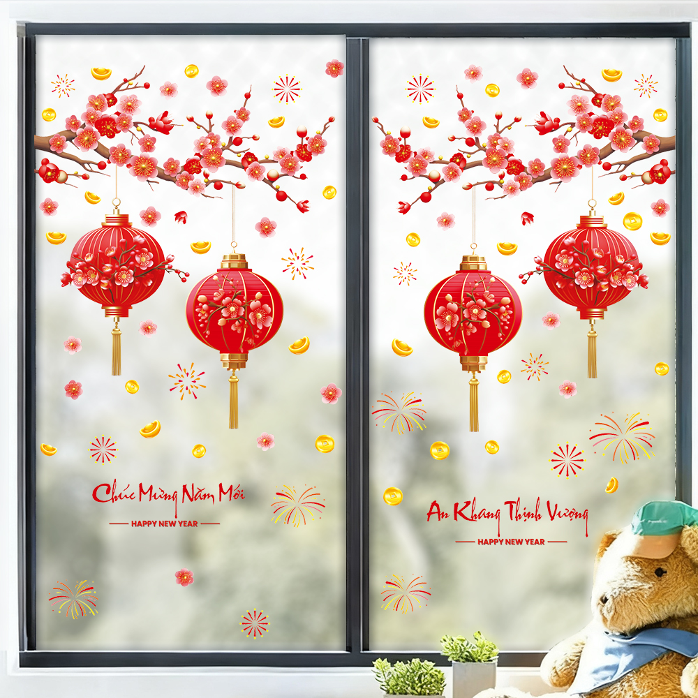 Decal Tết Lồng Đèn Đỏ & Hoa Đào 2026 – An Khang Thịnh Vượng | Hít Tĩnh Điện | Khổ 60×90 cm Trang Trí Cửa Kính Tết - Hình ảnh 4