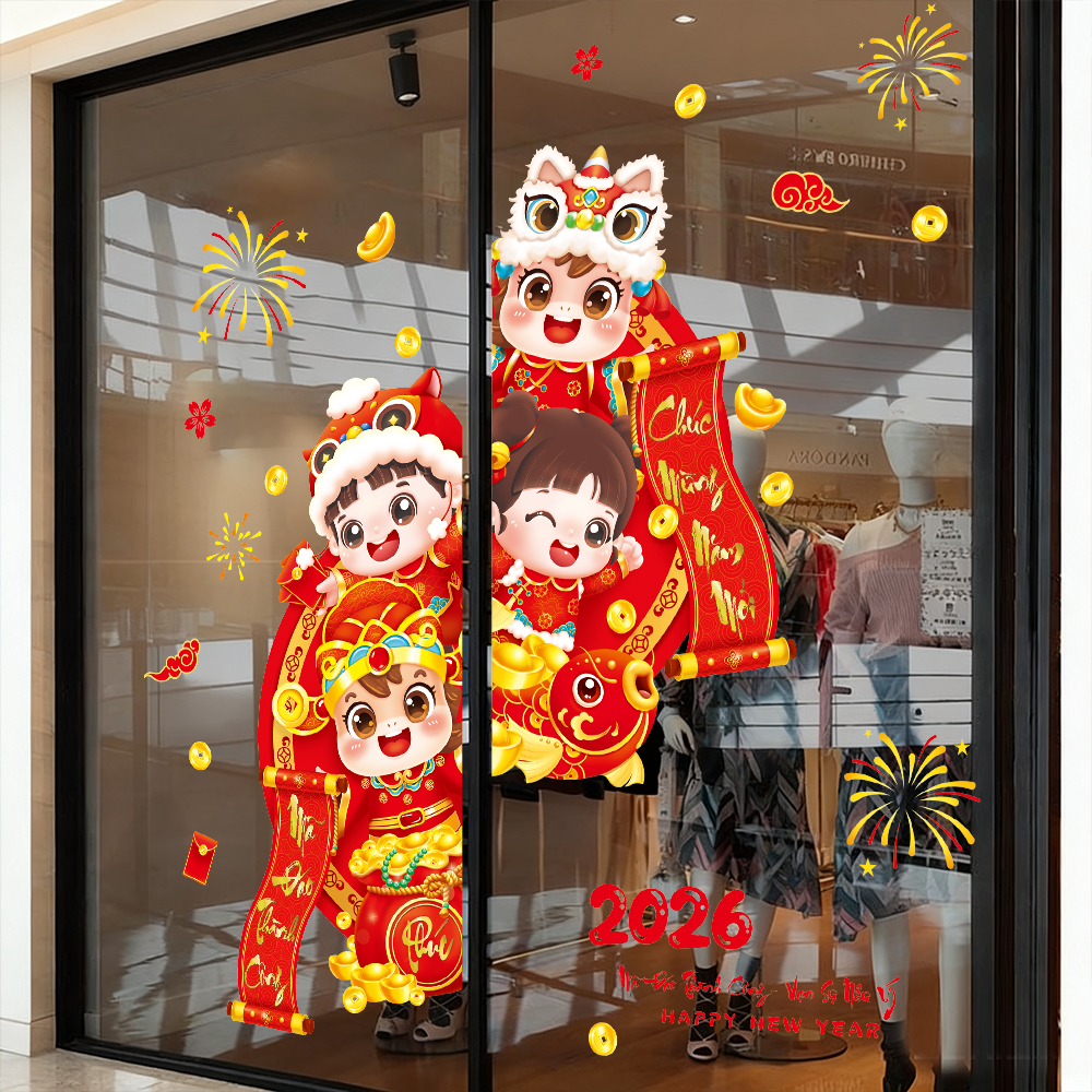 Decal Tết Bé Mừng Xuân 2026 – Bé Cá Chép Hóa Rồng & Bé Múa Lân | Decal Tết Hít Tĩnh Điện | Khổ 60×90 cm Trang Trí Cửa Kính - Hình ảnh 4