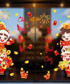 Decal Tết Bé Dễ Thương 2026 – Chúc Mừng Năm Mới, Mã Đáo Thành Công | Decal Tết Hít Tĩnh Điện | Khổ 60×90 cm – MingDecor