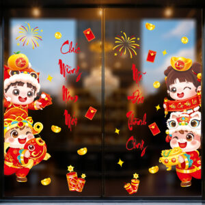 Decal Tết Bé Dễ Thương 2026 – Chúc Mừng Năm Mới, Mã Đáo Thành Công | Decal Tết Hít Tĩnh Điện | Khổ 60×90 cm – MingDecor