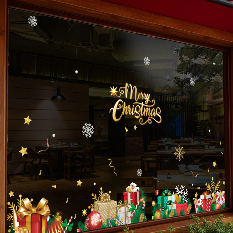 Decal Noel 2026 – Hộp Quà & Merry Christmas Vàng | Hít Tĩnh Điện | Khổ 45x60cm – MingDecor - Hình ảnh 3