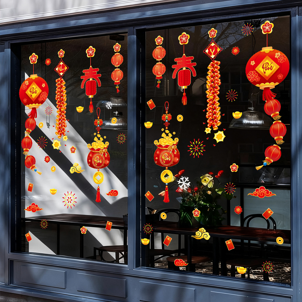 Decal Tết Lồng Đèn – Túi Tiền Tài Lộc – Pháo Đỏ | Hít Tĩnh Điện | Khổ 60x90 cm | Trang Trí Cửa Kính Tết 2026 Rực Rỡ & May Mắn - Hình ảnh 6