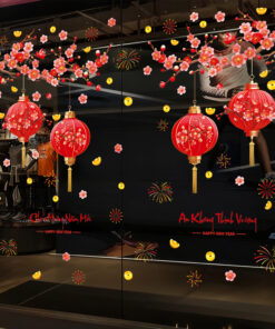 Decal Tết Lồng Đèn Đỏ & Hoa Đào 2026 – An Khang Thịnh Vượng | Hít Tĩnh Điện | Khổ 60×90 cm Trang Trí Cửa Kính Tết