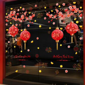 Decal Tết Lồng Đèn Đỏ & Hoa Đào 2026 – An Khang Thịnh Vượng | Hít Tĩnh Điện | Khổ 60×90 cm Trang Trí Cửa Kính Tết