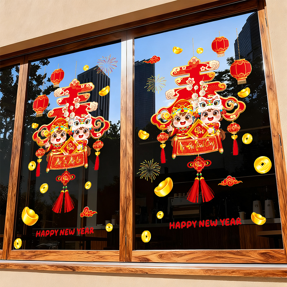 Decal Tết Bé Múa Lân 2026 – Chữ Phúc Lớn Đỏ Vàng | Decal Tết Hít Tĩnh Điện | Khổ 60×90 cm Trang Trí Cửa Kính - Hình ảnh 5