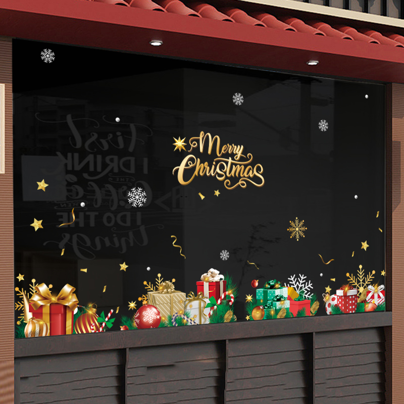 Decal Noel 2026 – Hộp Quà & Merry Christmas Vàng | Hít Tĩnh Điện | Khổ 45x60cm – MingDecor - Hình ảnh 4